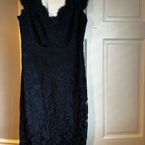 Tadashi Shoji Navy Lace V-Neck Sheath Dress